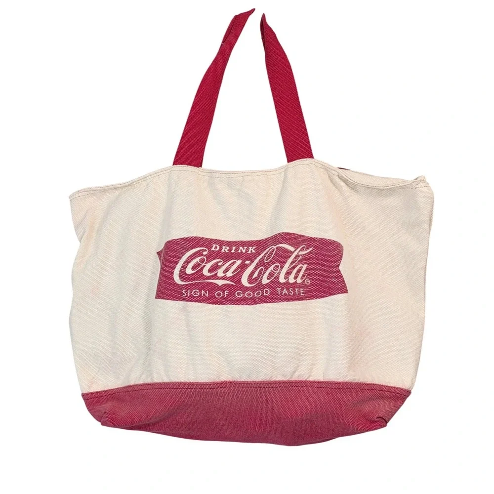Coca-Cola Canvas Tote Bag‎ Unisex Large Cream Red Retro Graphic Pouch
